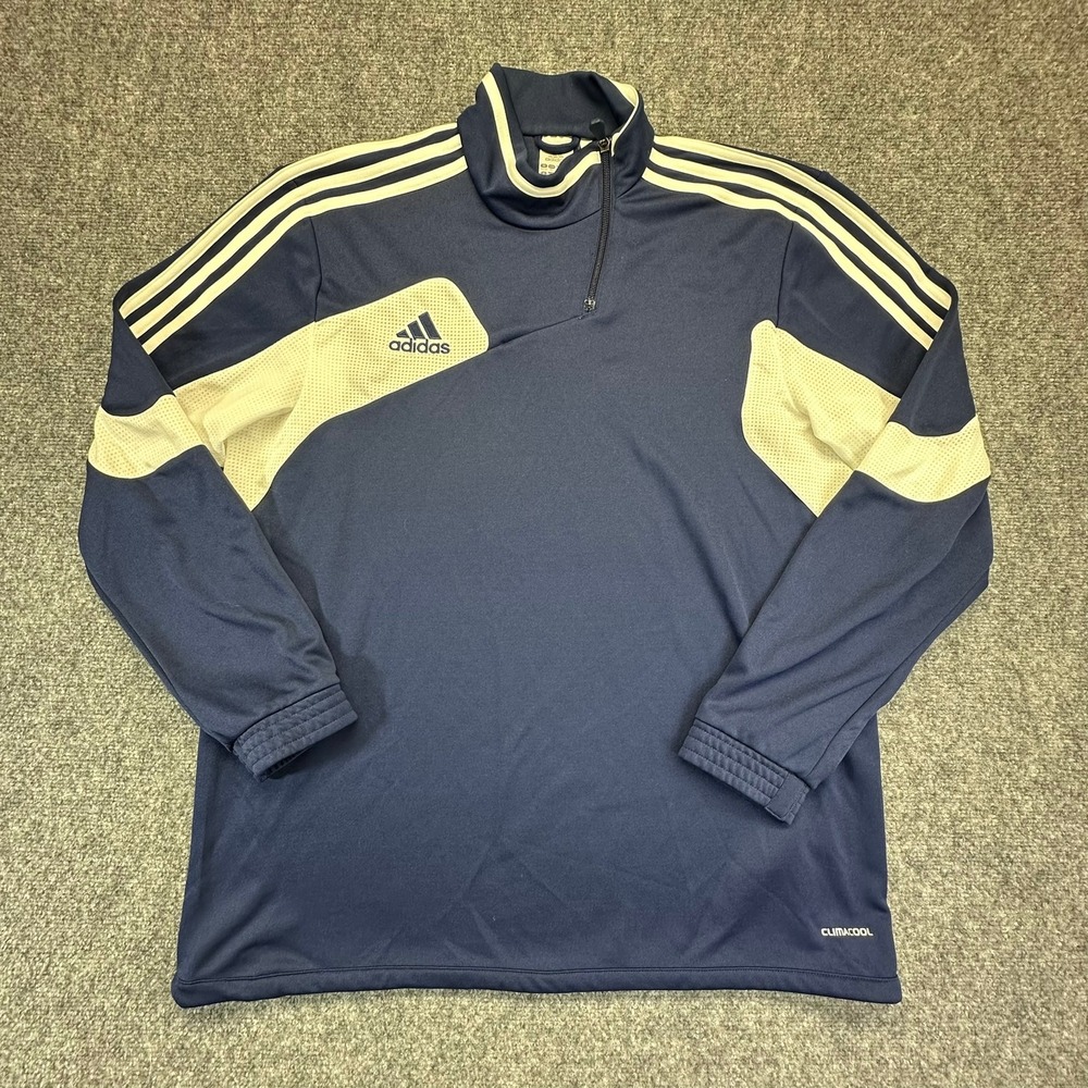 Adidas ClimaCool 1/4 Zip Pullover Mens XL Navy Blue White 3 Stripe‎